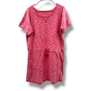 Columbia T-Shirt Dress Womens 1X Pink Space Dye Drawstring Waist Pockets Sporty